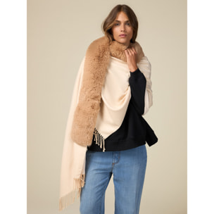 Oltre - Poncho with furry edge - Beige