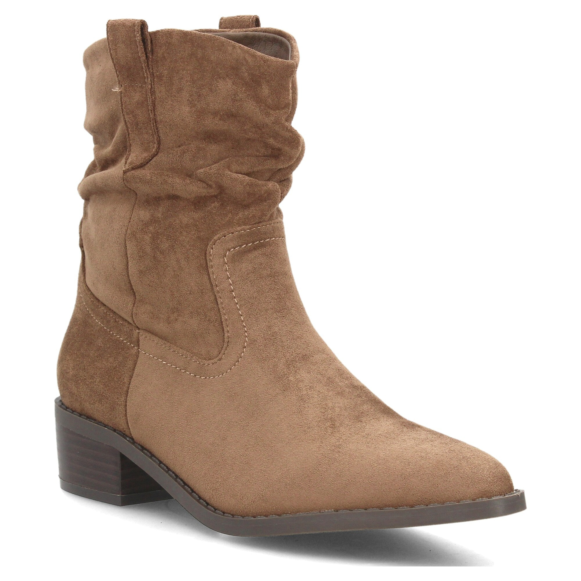 Botines western fruncidos de tacón bajo para mujer
