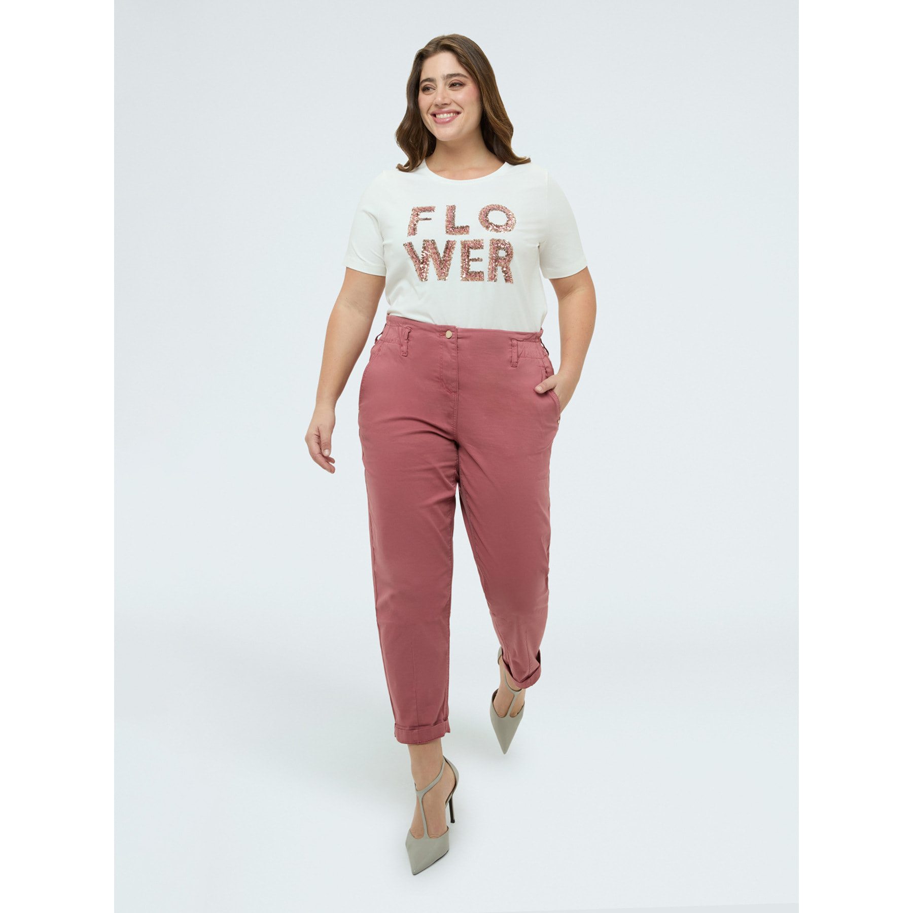 Fiorella Rubino - T-shirt in cotone con scritta Flower - Bianco