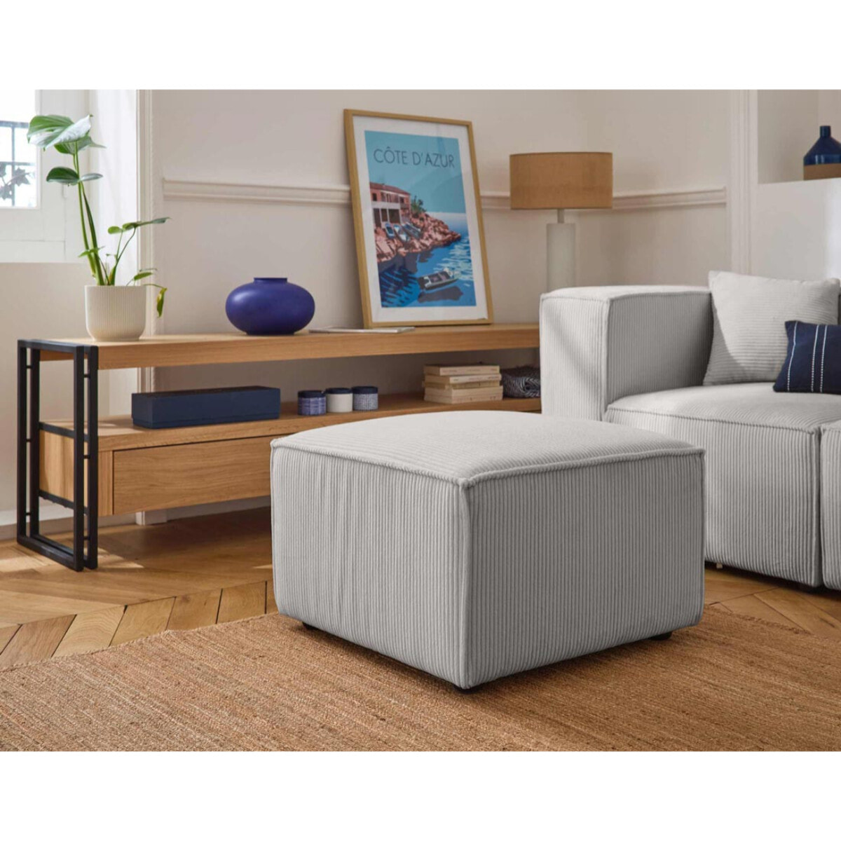 Arty - pouf d'appoint - en velours côtelé - Gris clair