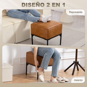 Reposapiés Salón, Taburete Bajo Tapizado en PU con Patas de Acero, Acolchado Grueso, Estilo Moderno, Otomana para Dormitorio, Sofá, Marrón