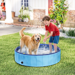 Piscina para Perros Plegable con Aspersor Bañera Portátil para Mascotas Grandes de PVC Antideslizante y Resistente al Desgaste para Interiores y Exteriores Ø120x30 cm Azul Claro