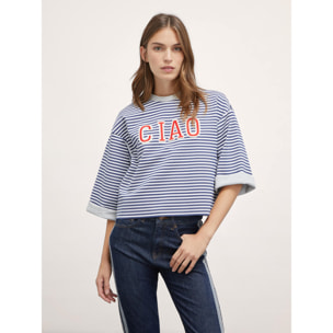 Motivi - T-shirt over in scuba a righe - Blu