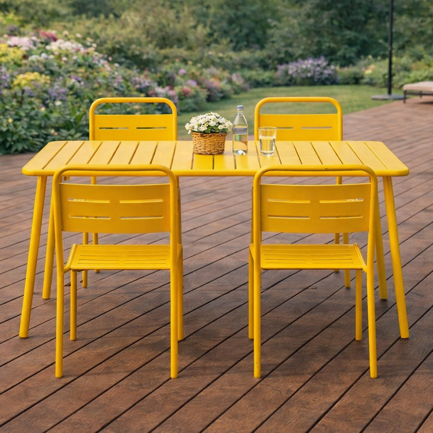 Ensemble table de jardin 120 cm et 4 chaises jaune EVORA