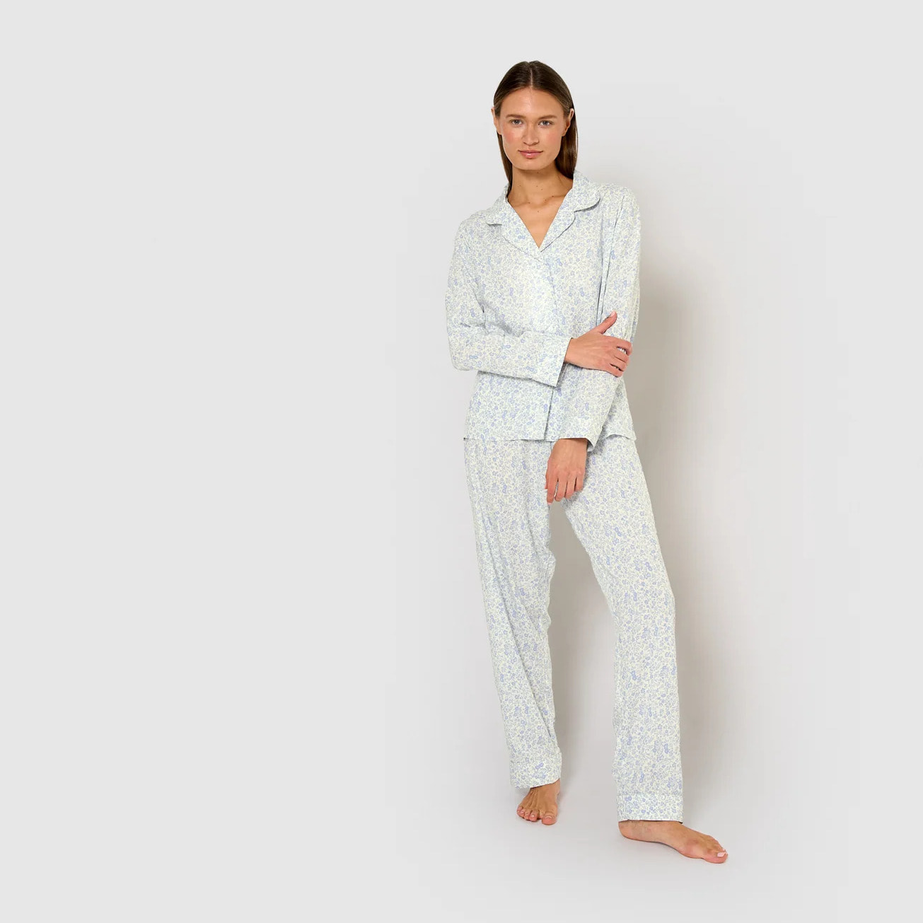 Pijama largo camisero viscosa nicosia celeste