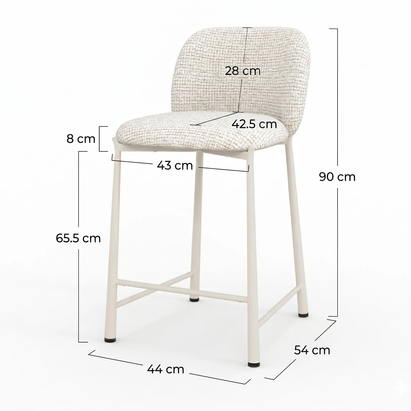 Lot de 2 chaises pour ilot central 65,5 cm, tissu texturé écru chiné - Bento