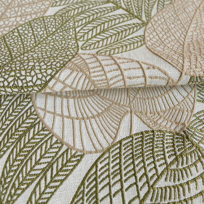 Rideau jacquard en poly-coton à motifs feuilles - Kaki
