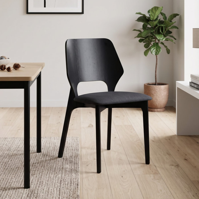 Lot de 2 chaises Tomasucci NATACHA, en bois noir et tissu noir, 48 x 55 x H.84 cm
