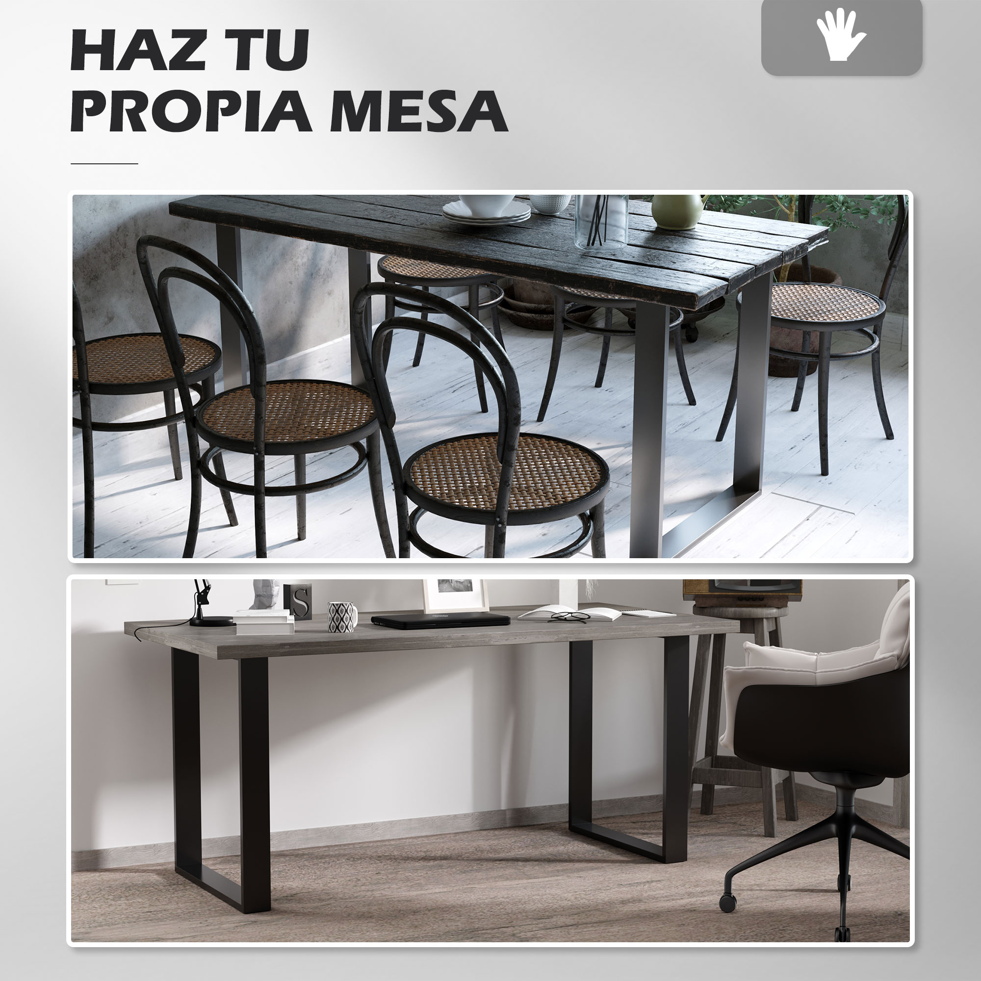 Juego de 2 Patas de Mesa de Acero 60x72 cm Patas Rectangular de Mesa para Muebles de Bricolaje Estilo Industrial con Tornillos y Protectores de Suelo Negro