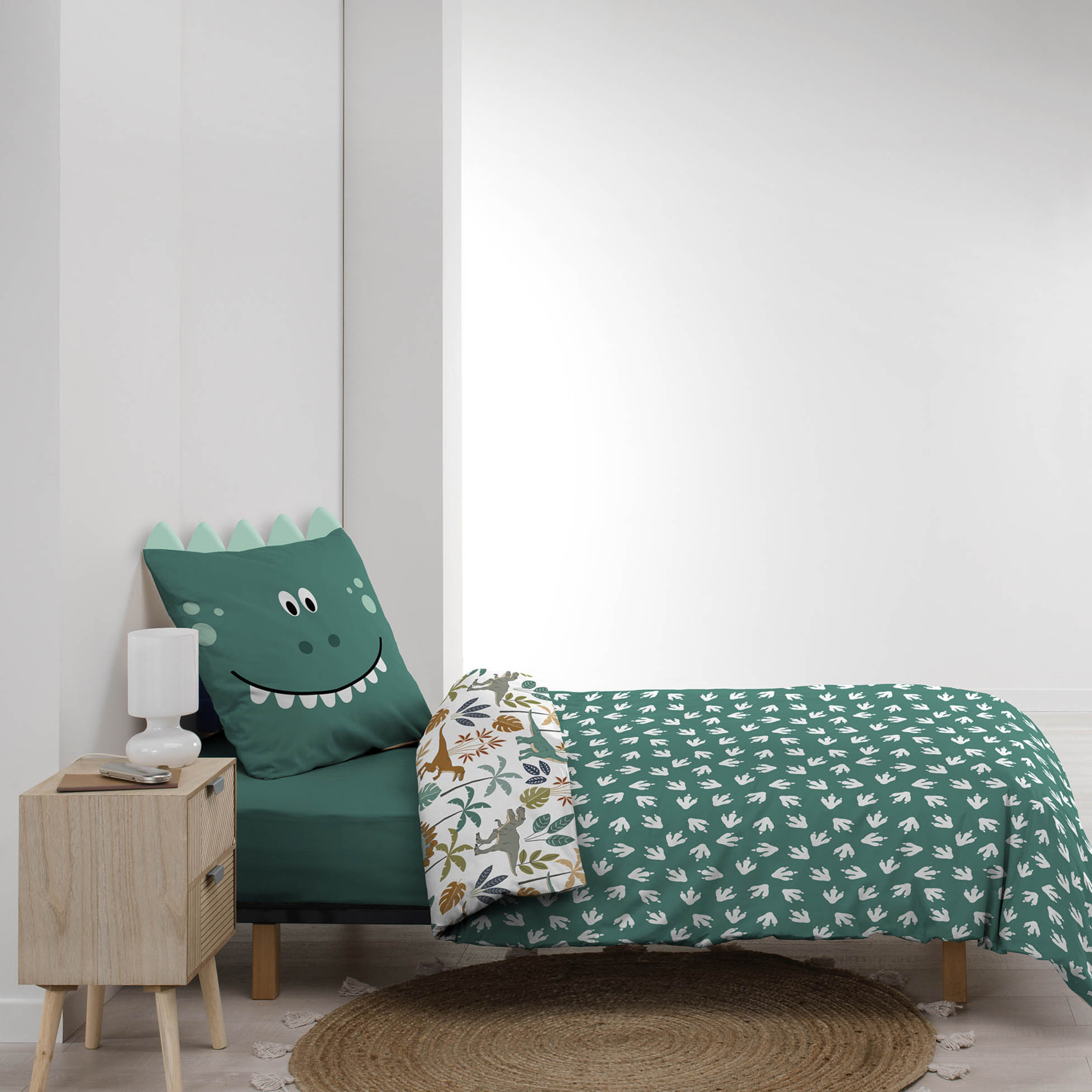 Parure de lit 2 Pièces Réversible Dinosaure - Vert
