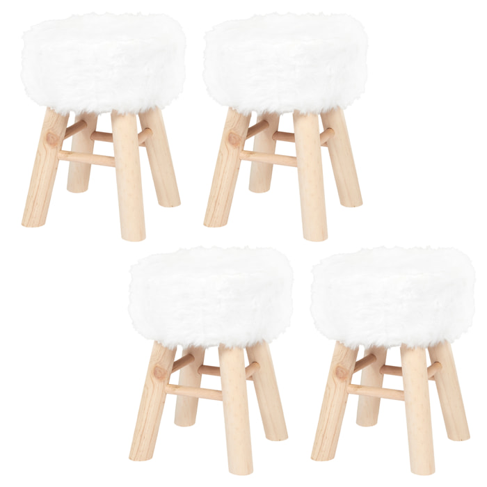 Tabouret Imitation Fourrure - Lot De 4