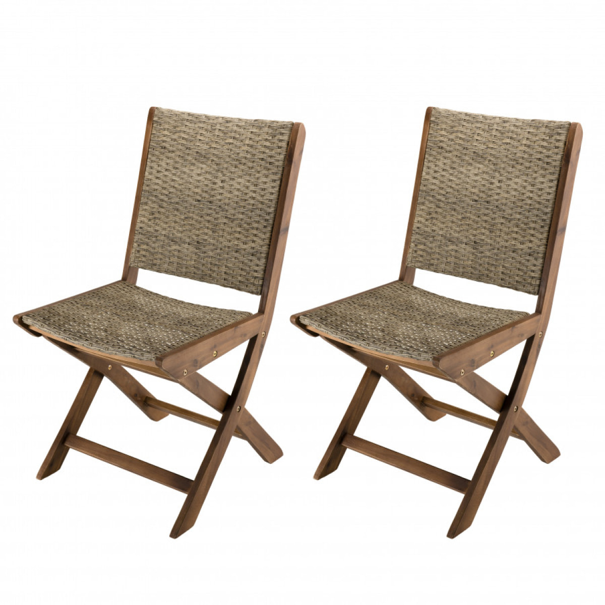 VICTOIRE - Ensemble de 2 chaises de jardin pliantes en bois Acacia et rotin synthétique