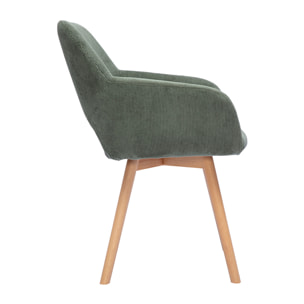 Chaises en tissu velours côtelé vert kaki et bois clair (lot de 2) LAURETTE