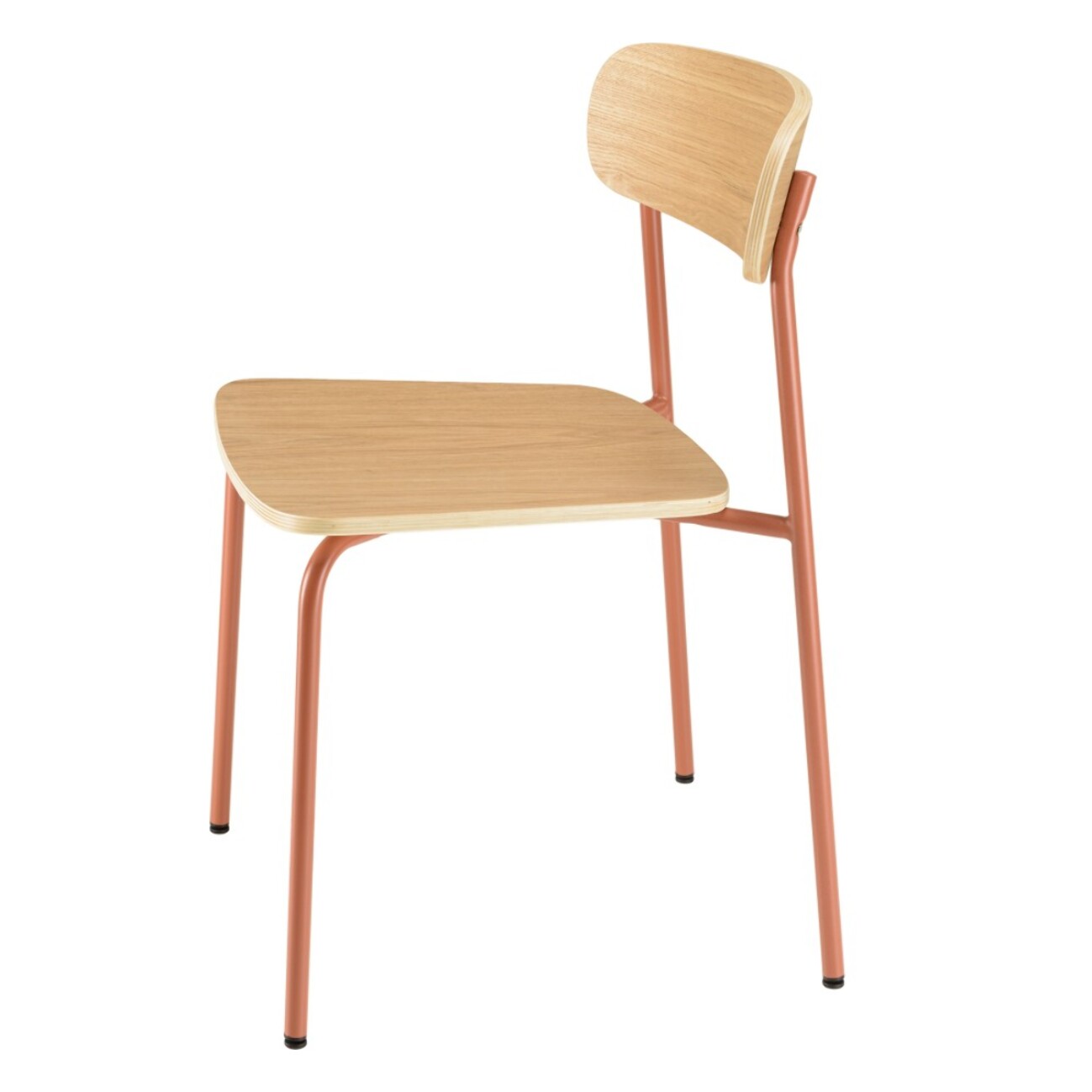 TOM - Lot de 2 chaises « écolier » en bois de frêne et acier terracotta