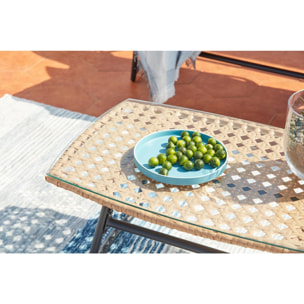 Salon de jardin bas 4 places en résine rotin & acier GOLA