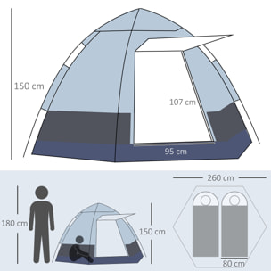 Tienda de Campaña para 2-3 Personas Tienda de Camping Plegable con 2 Puertas Impermeable Anti-UV Palanca Automática y Bolsas para Senderismo Playa 260x260x150 cm Negro y Gris