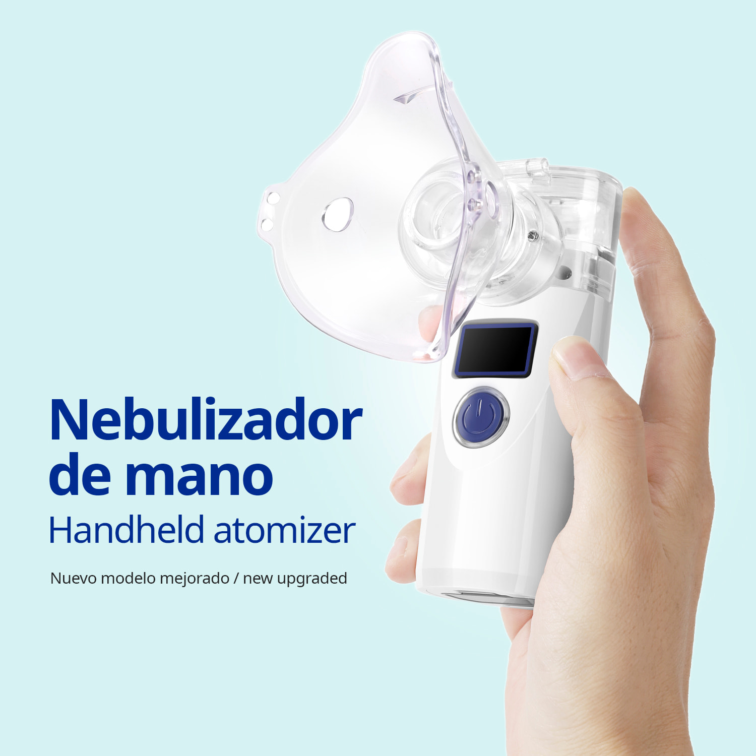 Nebulizador portátil de malla FLK-W301, ideal para el tratamiento de vías respiratorias superiores e inferiores. Incluye mascarillas infantil y adulto.