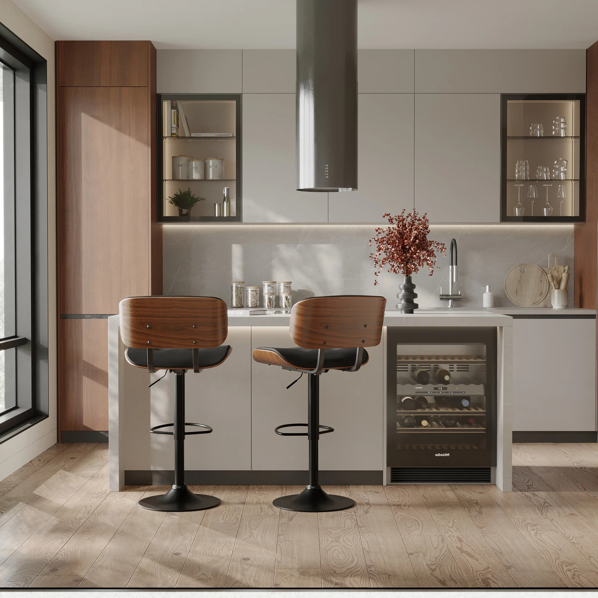 Chaise de bar réglable 65/86 cm en cuir synthétique noir - Melchior