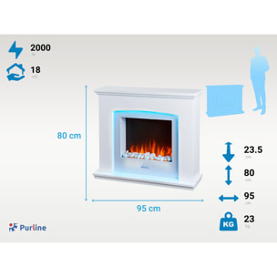 Cheminée électrique murale acier laqué blanc avec LED et télécommande