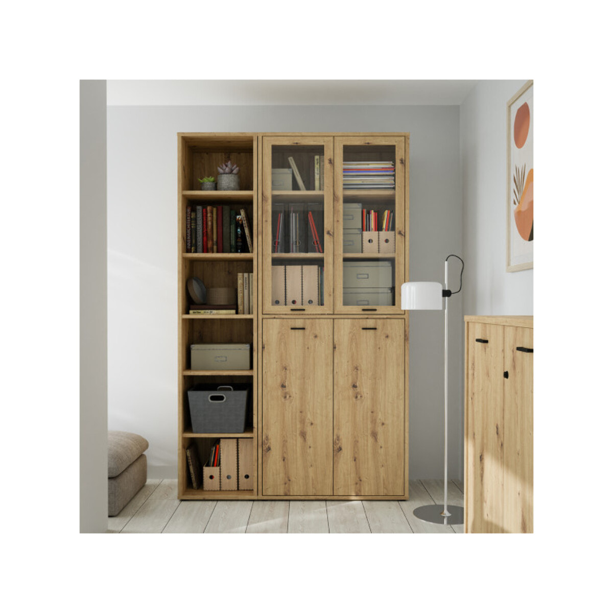 2 portes pleines et serrure bibliothèque décor bois de chêne - GOTHAM