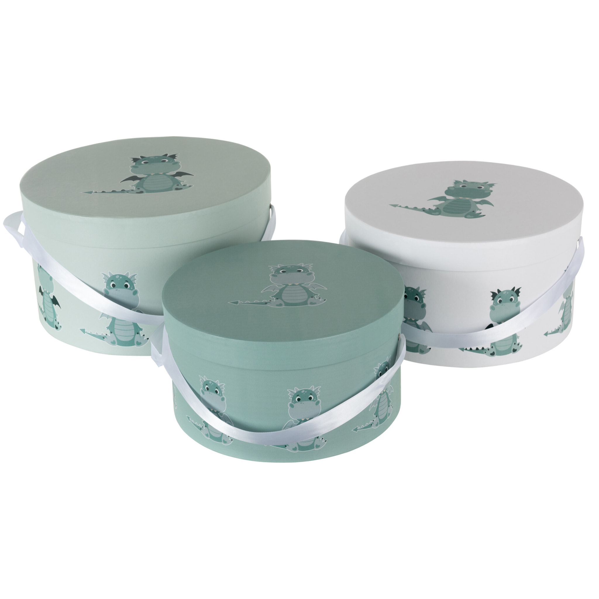 J-Line Set De 3 Boite Dragon Papier Blanc/Menthe