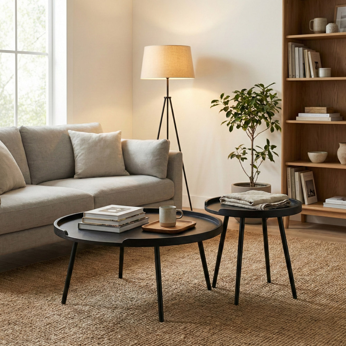 Set tavolini moderni nero con top in MDF e gambe nere in metallo - Zach