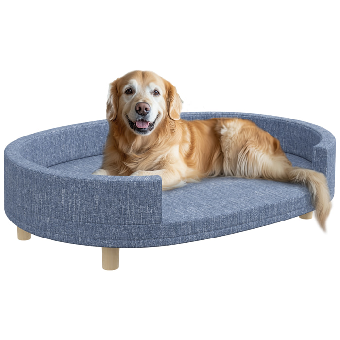 Sofá para Perros Grandes Sofá para Mascotas con Cojín Extraíble Funda Lavable y Patas de Madera Carga 30 kg para Interior 100x70x25 cm Azul