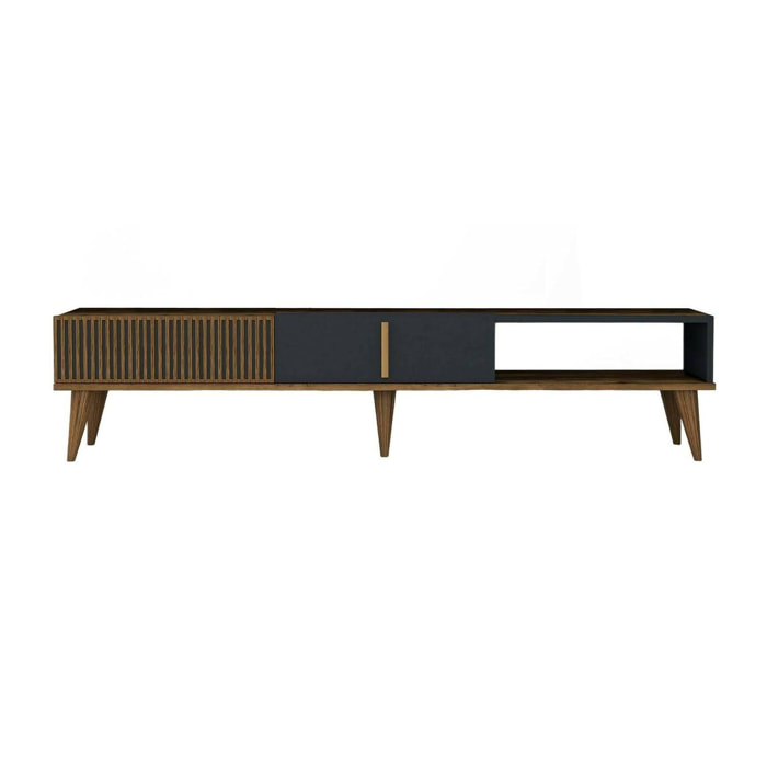 Mobile porta TV Jakuchu, Credenza da soggiorno, Armadio basso per TV, Base parete attrezzata, 180x35h40 cm, Noce e Antracite