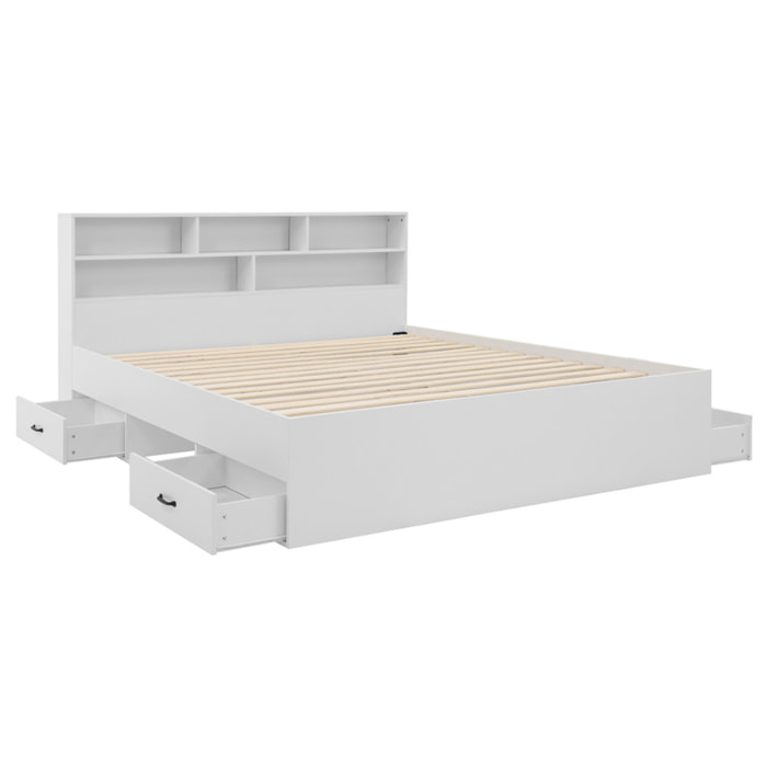 Andrea - lit avec rangements - 160x200 cm - sommier inclus - bois - Blanc