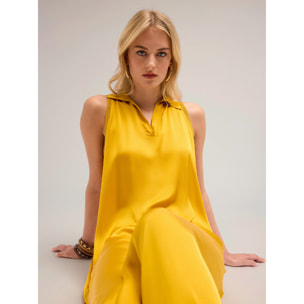 Motivi - Vestido largo con cuello de raso - Amarillo