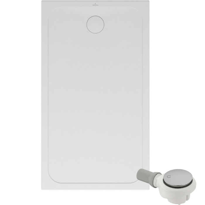 Receveur de douche antidérapant 120 x 80 Lifetime Plus Cerasoft céramique blanc + Bonde chromé brossé