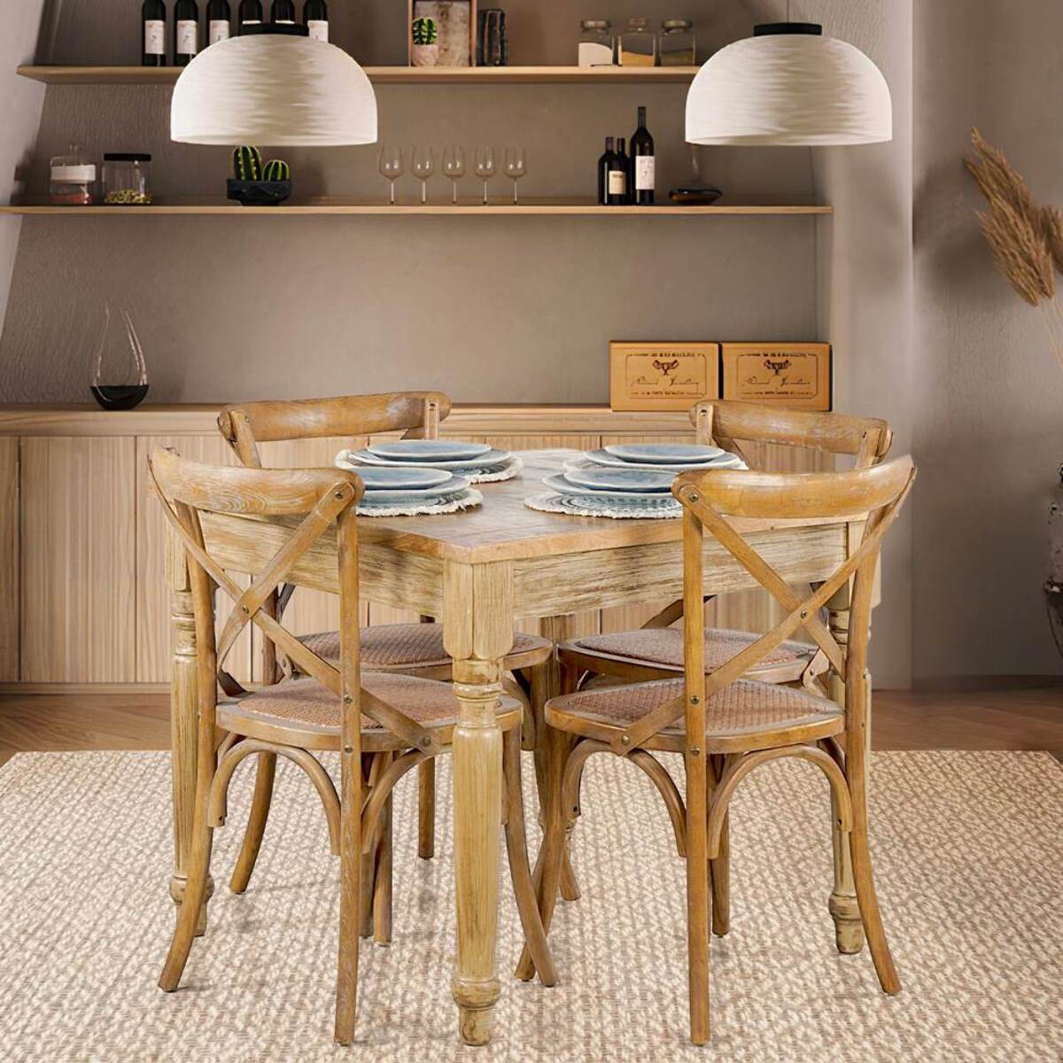 Tavolo da pranzo quadrato in mango beige decapato 80x80x77 - Salento