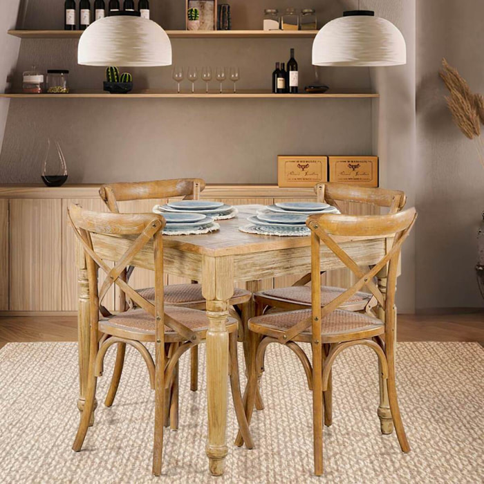 Tavolo da pranzo quadrato in mango beige decapato 80x80x77 - Salento
