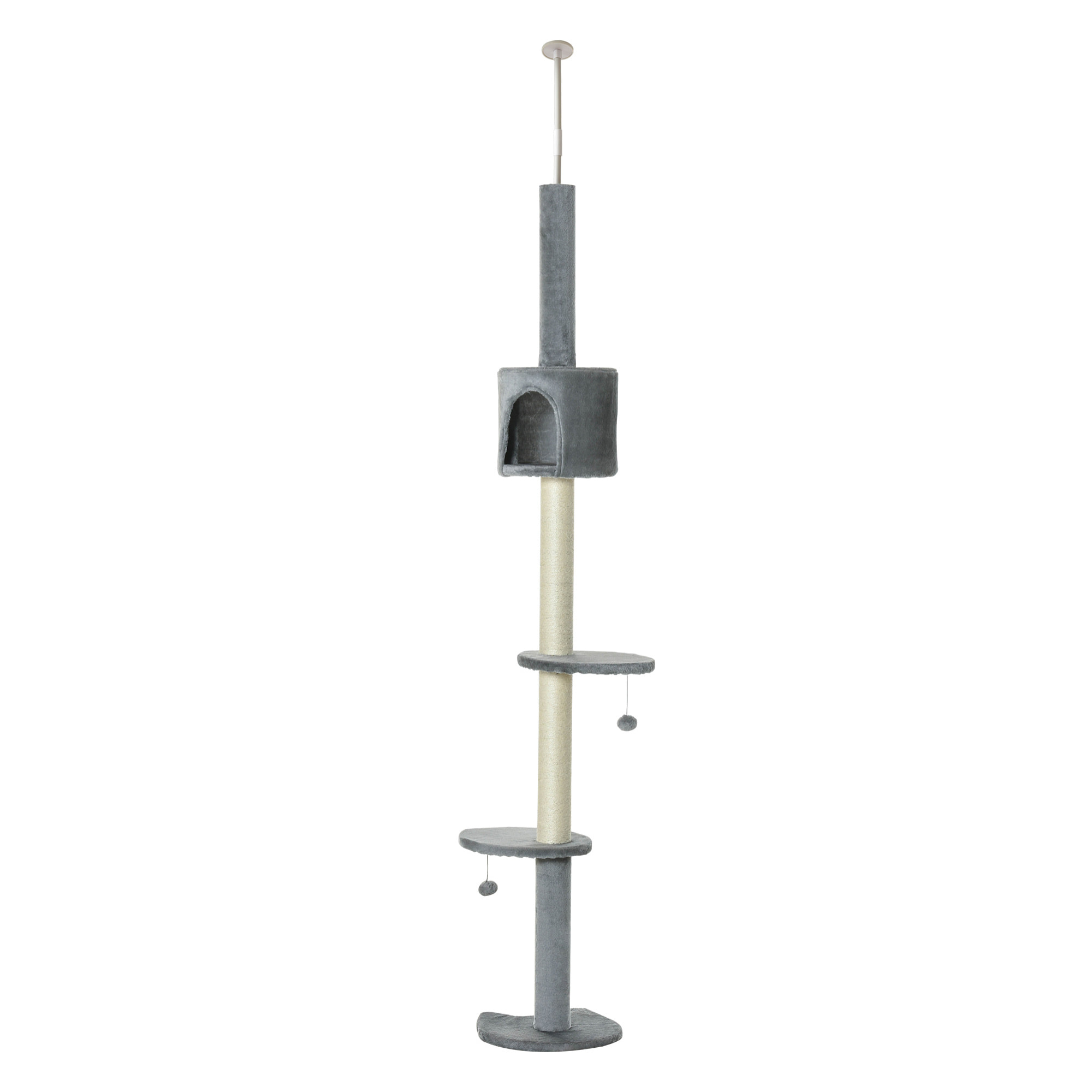 árbol Rascador para Gatos Altura 217 cm Cueva Bola Colgante Gris