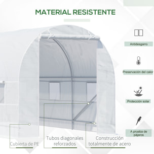 Invernadero de Túnel 450x200x200 cm Invernadero de Jardín con Puerta Enrollable y 6 Ventanas Cubierta PE 140 g/m² Anti-UV Marco de Metal para Cultivo Plantas Verduras Blanco