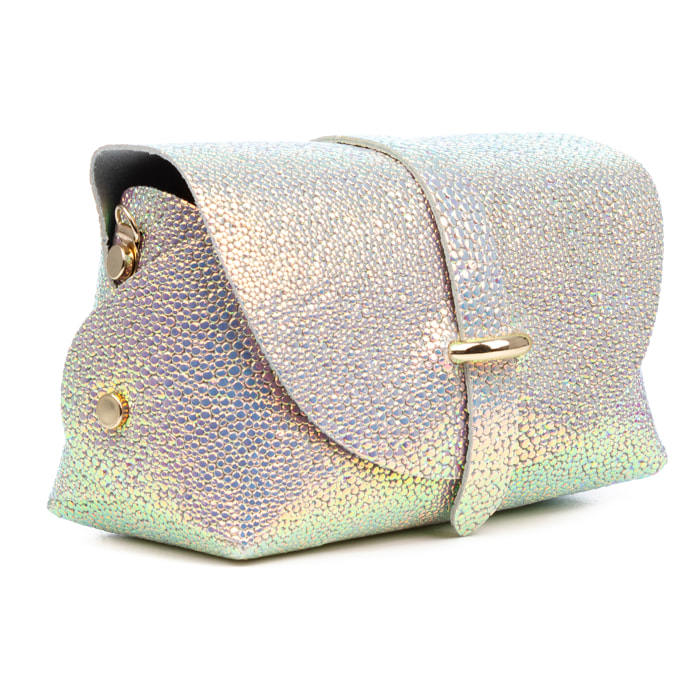 Aurora Borsa a tracolla Donna. Pelle scamosciata autentica finitura iridescente.