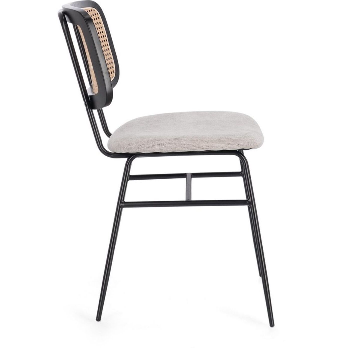 Set di sedie GLENNA in tessuto tortora e rattan con gambe nere