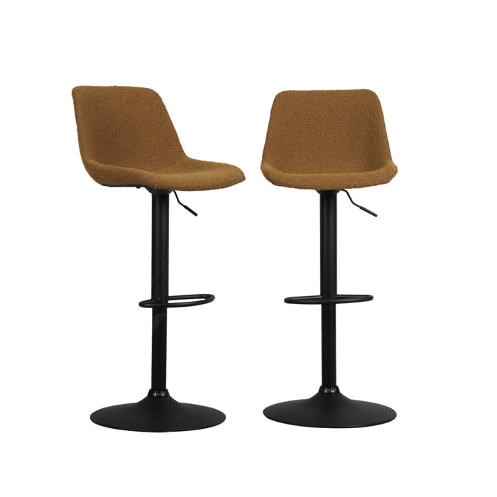 Lot de 2 tabourets de bar réglables - Noah - bouclette texturée moutarde - hauteur réglable 60.5/81.5cm . repose-pieds