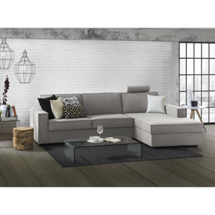 Divano letto con penisola Afar, Sofà con apertura girevole, Penisola contenitore Destra, Braccioli slim, 100% Made in Italy, Cm 260x95h90, Grigio