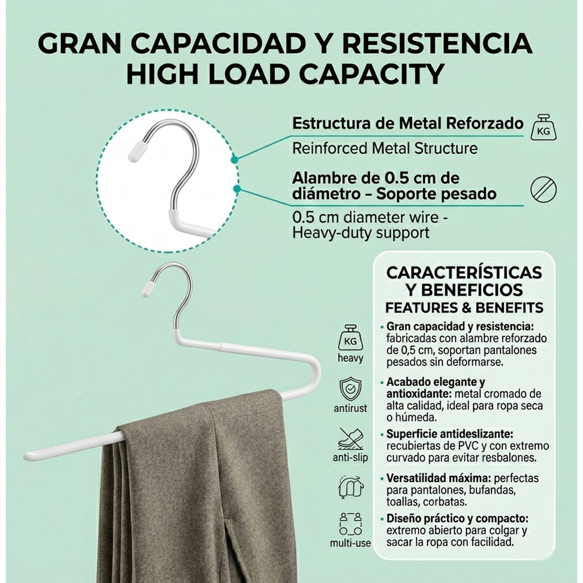Set de perchas para pantalones con refuerzo - Antideslizante con recubrimiento de PVC