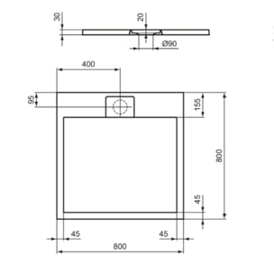 Receveur de douche antidérapant Ultra Flat S I.Life recoupable avec bonde longueur 80 x 80