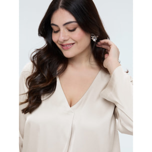 Fiorella Rubino - Blusa escote en V en raso de viscosa - Blanco