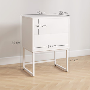 Pack de 2 Mesitas de Noche Estrechas Mesillas de Noche Dormitorio con 2 Cajones Apertura por Presión y Patas de Acero Estilo Moderno 40x30x55 cm Blanco