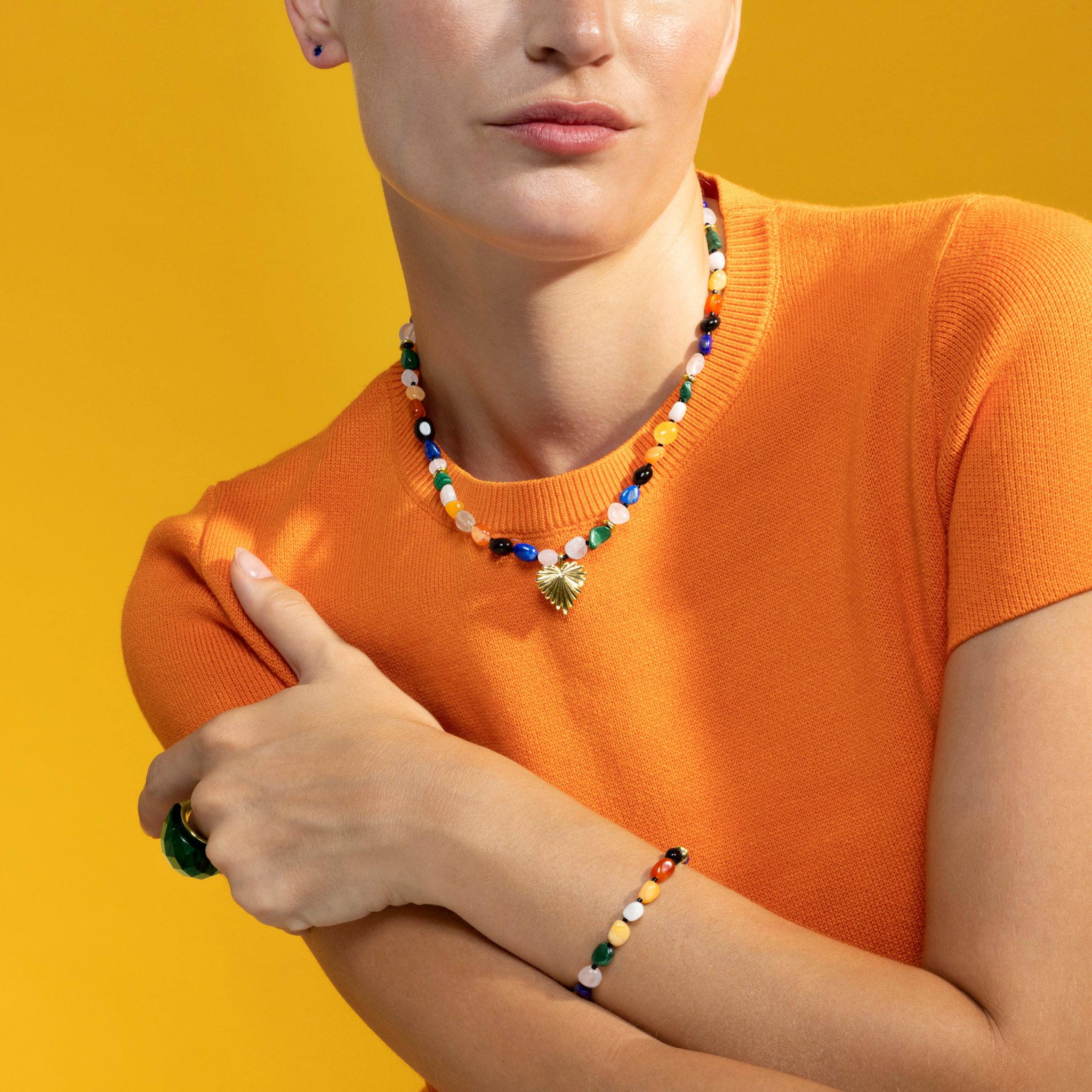 Pulsera con Multicolor Piedra Natural acabado oro 18k