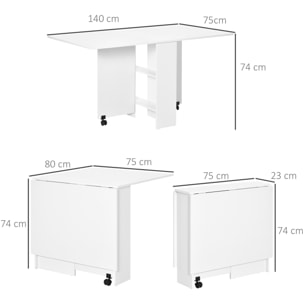 Mesa Plegable Madera con Ruedas 140x80x74cm Escritorio Estante Estanteria Cocina