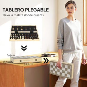 Juego de Ajedrez Internacional y Damas de Madera, 2 en 1, Juego de Tablero de Ajedrez Plegable, con Piezas de Pino y Ranuras de Almacenamiento, para Niños y Adultos
