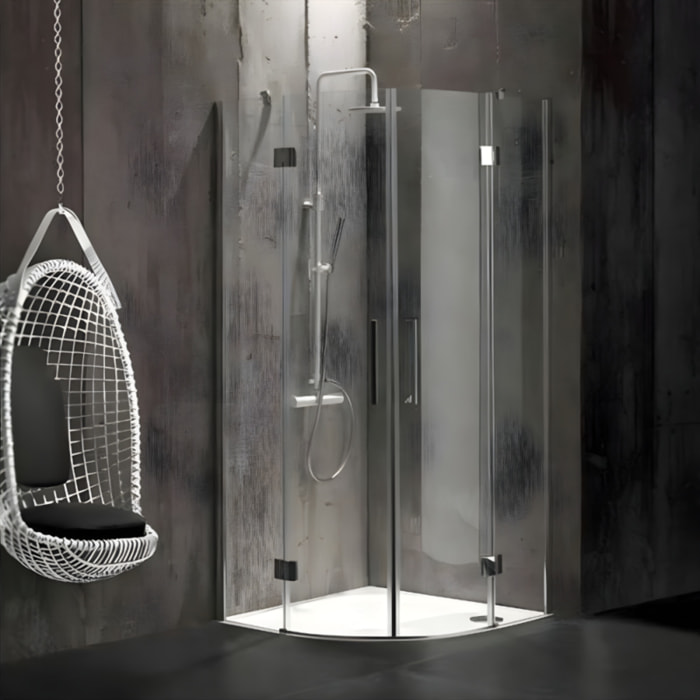 Receveur de douche 90 x 90 cm Flight quart de rond blanc avec bonde verticale chromé