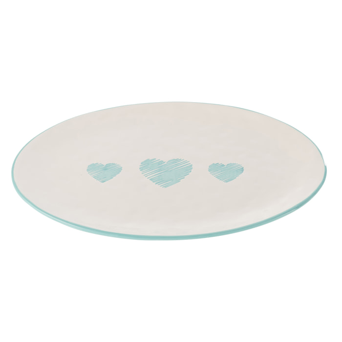 J-Line plat Oval Coeur - céramique - blanc/leu
