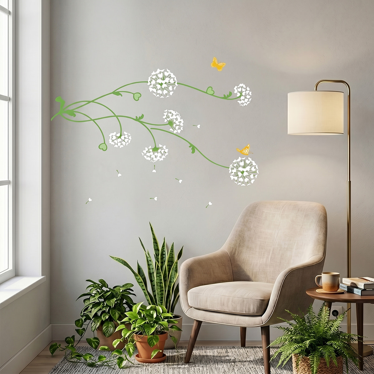 Stickers Muraux décoration adhésifs Fleurs pisenlits en coeurs