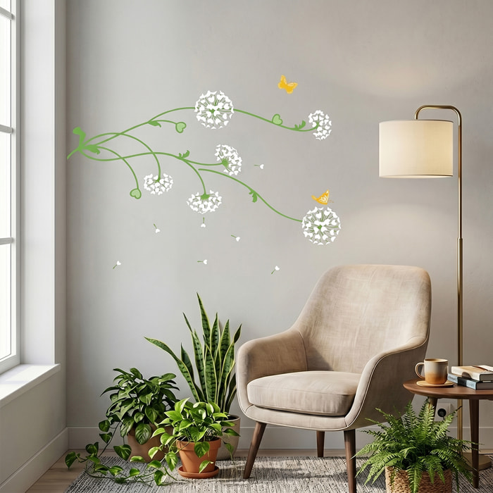 Stickers Muraux décoration adhésifs Fleurs pisenlits en coeurs